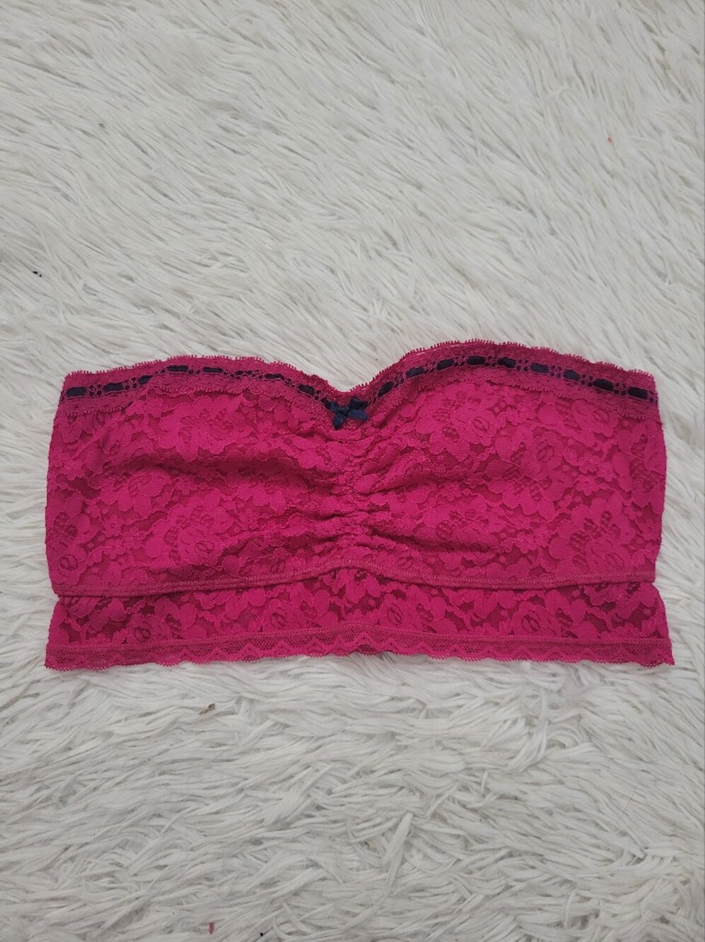 aerie Sz M Strapless Bra Womens Pink Lace Bandeau Sweetheart Pullover
